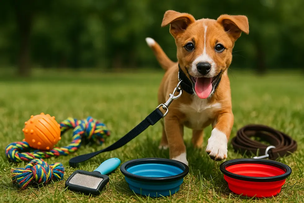 A kitten equipped with essential accessories for a happy and healthy start.
