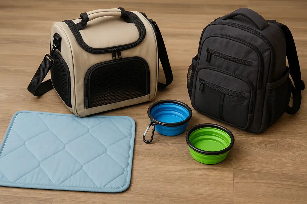 A kitten equipped with essential accessories for a happy and healthy start.